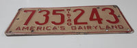 Vintage 1940 Wisconsin America's Dairyland Red Lettering White Vehicle License Plate Metal Tag 735 243