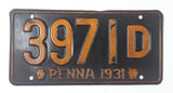 Vintage 1931 Pennsylvania Indiana Orange Lettering Blue Black Vehicle License Plate Metal Tag 3971D