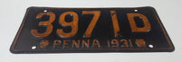 Vintage 1931 Pennsylvania Indiana Orange Lettering Blue Black Vehicle License Plate Metal Tag 3971D