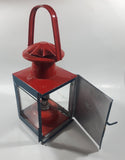 Antique British Railways Midland Hand Carry Oil Light Lantern 13" Tall Red and Teal Green Metal with Glass Panels