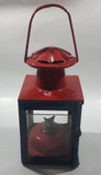 Antique British Railways Midland Hand Carry Oil Light Lantern 13" Tall Red and Teal Green Metal with Glass Panels