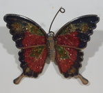 Butterfly Red and Yellow Glitter Metal Brooch Pin Missing an Antenna