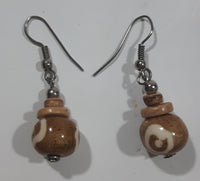 Brown Agate Style Bead and Disc Dangling Drop Earrings