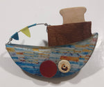 Wood and Clear Resin Boat Shaped Brooch Pin