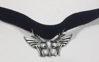 Gothic Winged Mirrored Letter B Pewter Style Metal and Fabric Choker Chain Necklace