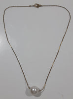 Faux Pearl Gold Tone Metal Chain Necklace 16" Long