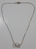 Faux Pearl Gold Tone Metal Chain Necklace 16" Long