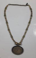 Vintage KIEN Canadian Designer Jewelry Metal and Bead Large Brown Polished Stone 18" Long Necklace
