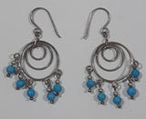 Concentric Circles Small Turquoise Blue Bead Dangling Drop Earrings