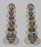 Sparkling Clear Rhinestone and Gold Tone Metal Earring Pendants Set of 2