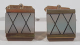 Vintage White Stone Square Shaped X Pattern Metal Cuff Links