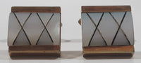 Vintage White Stone Square Shaped X Pattern Metal Cuff Links