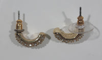 Clear Sparkling Rhinestone Curved Crescent Shaped Gold Tone Metal Earrings