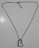 Clear Rhinestone Offset Dangling Heart 18" Long Metal Necklace
