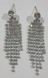 Clear Sparkling Rhinestone Curtain Sheet Dangling Metal Push Back Earrings