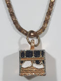 Black and White Enamel Gold Tone Metal Pendant 18" Chain Necklace