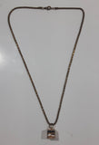 Black and White Enamel Gold Tone Metal Pendant 18" Chain Necklace