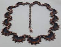Vintage Renoir Black Enamel Crescents Copper Metal 13" Long Necklace Signed