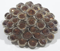 Vintage Circular Layered Brown Rhinestone Brooch Pin