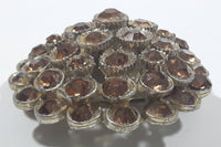 Vintage Circular Layered Brown Rhinestone Brooch Pin