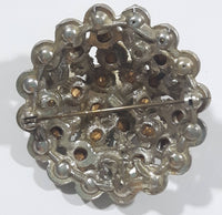 Vintage Circular Layered Brown Rhinestone Brooch Pin