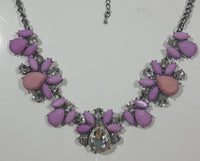 Vintage Clear Faux Rhinestone and Pink Plastic Gems 20" Long Necklace