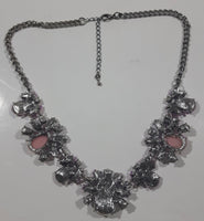 Vintage Clear Faux Rhinestone and Pink Plastic Gems 20" Long Necklace