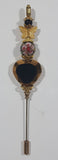Vintage Butterfly Plastic Heart and Flower Themed Cloisonne Hat Golden Tone Metal Stick Pin