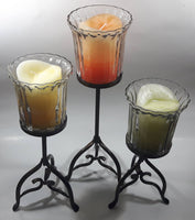 Metal and Glass Candle Holder Stands with Colored Candles 10" to 14" Set of 3