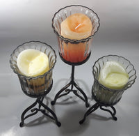 Metal and Glass Candle Holder Stands with Colored Candles 10" to 14" Set of 3