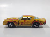 Vintage Yatming Chevy Camaro Z28 Road Burner Yellow with Red Flames No. 1077 Die Cast Toy Muscle Car Vehicle with Opening Doors