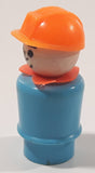 Vintage Fisher Price Little People Construction Worker Blue with Orange Hat 2 1/4" Tall Plastic Toy Figure