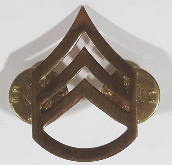 Vintage US Military Sergeant Triple Chevron SPG-1 Gold Tone Metal Pin Back Insignia Badge