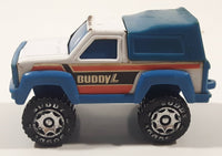 Vintage 1984 Buddy L Pickup Truck with Cap Blue and White Pressed Steel and Plastic Toy Car Vehicle