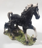 Vintage K-Mart Canada Limited Horse Mare or Stallion with Pony Hand Painted Black Porcelain Horse Figure 8 1/4" Long