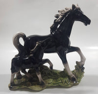 Vintage K-Mart Canada Limited Horse Mare or Stallion with Pony Hand Painted Black Porcelain Horse Figure 8 1/4" Long
