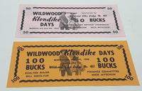 Vintage 1968 and 1972 Wildwood Klondike Days 50 Bucks and 100 Bucks Old Pink and Orange Colored Paper Fair Money Note Token