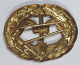 Vintage Bow and Arrow Laurel Wreath Heraldic Shield Emblem Gold Tone Metal Pin Insignia