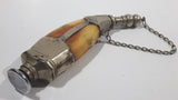 Beautiful Antique 1820s to 1830s 19th Century Gun Powder Flask Cow Horn Bone Style Encased in Metal with Chain