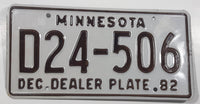 1982 Minnesota Dec Dealer Plate Dark Brown Letters White Metal License Plate Tag D24 506
