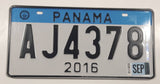 Rare 2016 Panama Black Letters Blue and White Metal License Plate Tag AJ4378