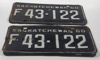 Vintage 1960 Saskatchewan White Letters Black Metal Farm License Plate Tag 43122 Set of 2
