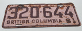 Vintage 1961 British Columbia Maroon Letters Pink Metal License Plate Tag 320 644