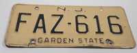 Vintage 1959 N.J. New Jersey Garden State Black Letters Straw Yellow Metal License Plate Tag FAZ 616