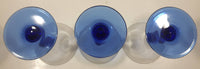 Set of 3 Vintage Clear Bowl Blue Bent Stem Martini Glasses
