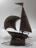 Vintage Tin Metal Sail Boat Ship 10" Long 12 1/2" Tall Music Santoyo Japan Music Box Plays 'Red Sails In The Sunset' Made in Hong Kong Box Not Working