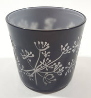 Black Engraved Flowers Glass 2 1/2" Tall Candle Holder