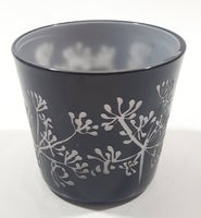 Black Engraved Flowers Glass 2 1/2" Tall Candle Holder