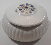 Creazioni Originali Porcelain White With Blue and Red Trinket Box Made in Italy Missing One Stone