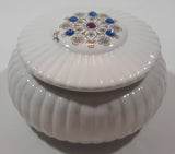 Creazioni Originali Porcelain White With Blue and Red Trinket Box Made in Italy Missing One Stone